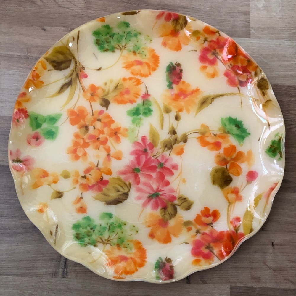 Vintage FAB 13.5” Platter/Plate in Plastic Lovely Soft Fabric Pattern Whimsical